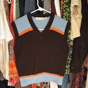 MARNI/UNIQLO Womens' Brown Sweater Vest with Blue and Orange Accents